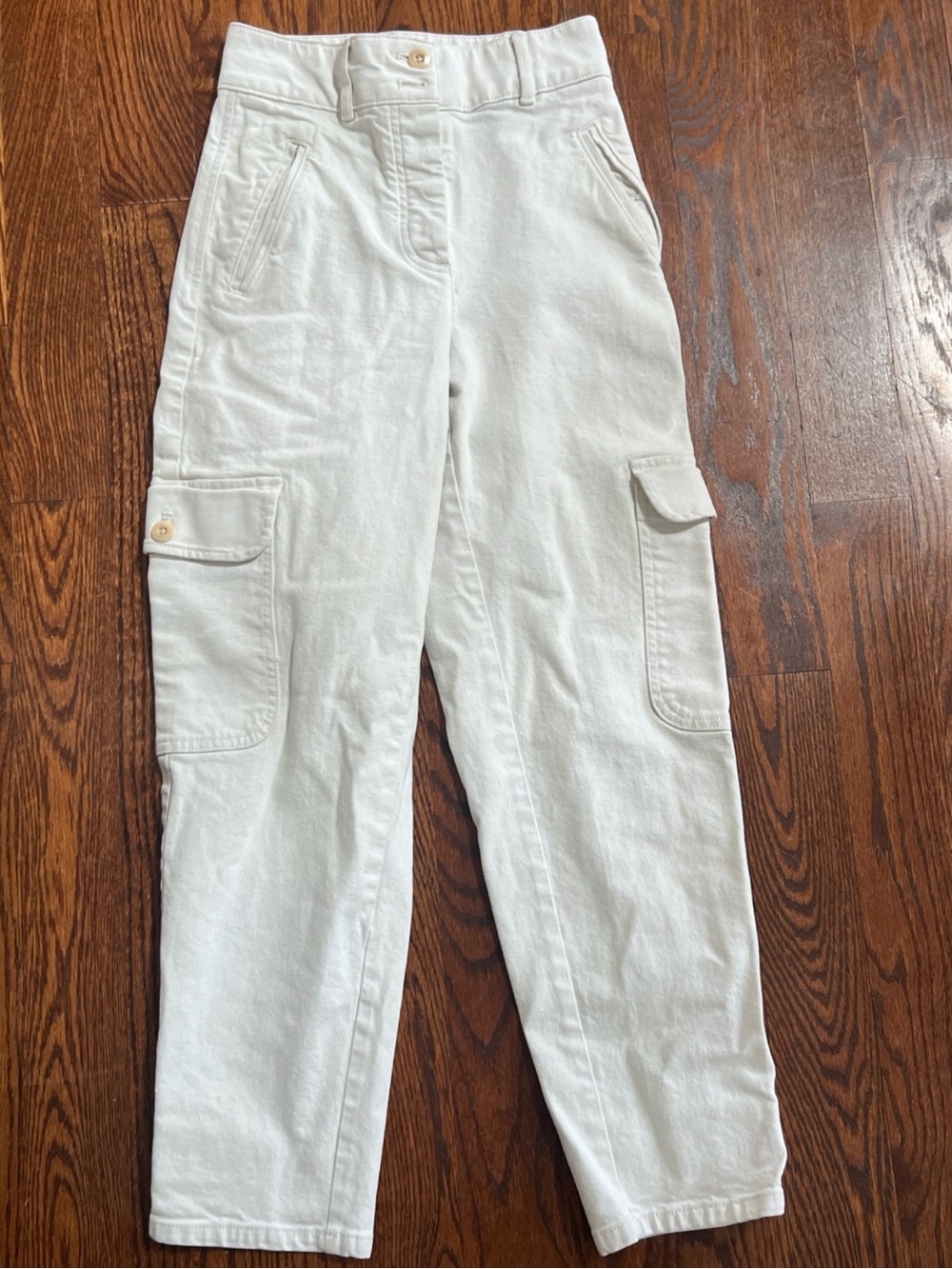 Wilfred Free Womens Cargo Pants High Rise Straight Leg Cream Button Fly 0